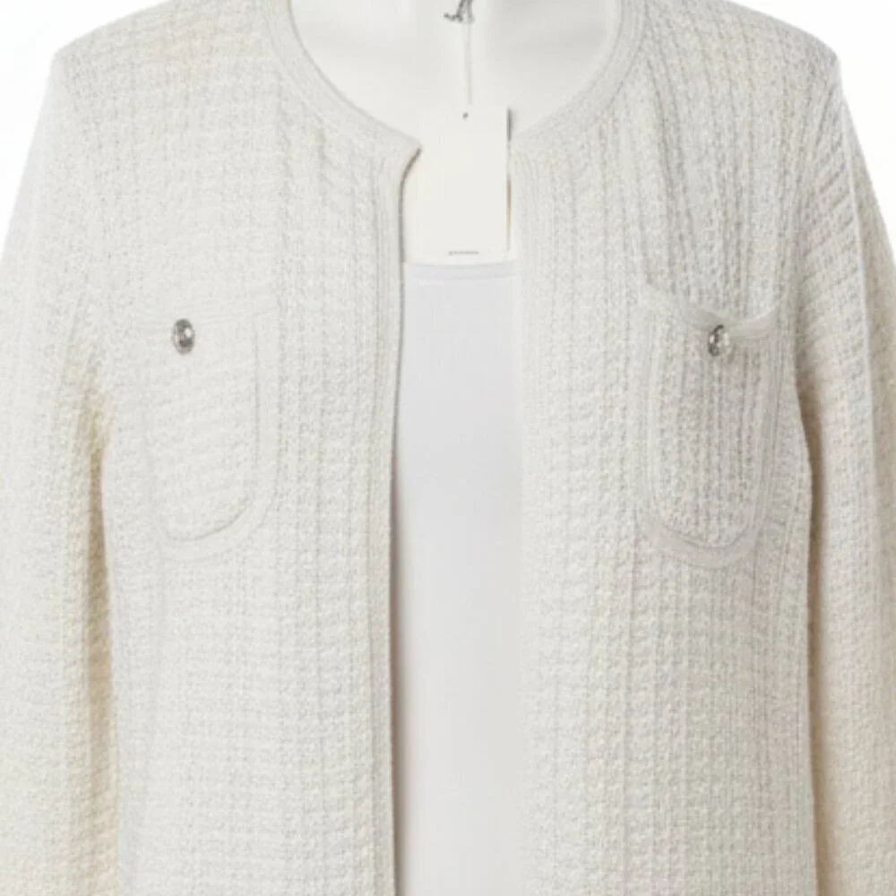 NWT Talbots Women's Textured Metallic Cream Knit Cardigan Coat L